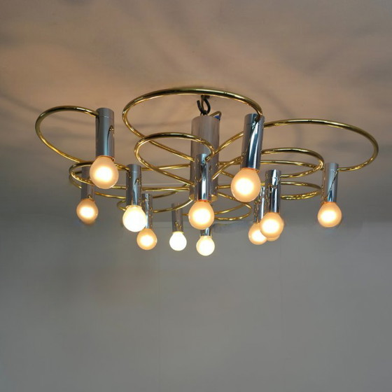 Image 1 of Ceiling lamp Cossack leuchten germany 70s chrome with brass sputnik mid century