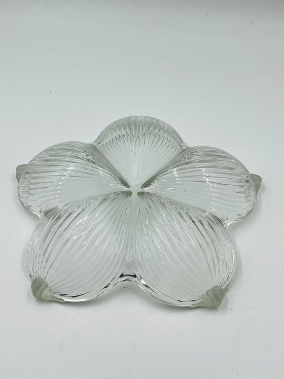 Image 1 of Art Deco molded glass dish with flower
