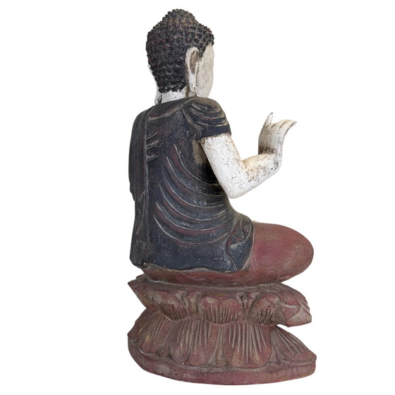 Statue Bouddha de la Médecine Chinois sur Trône de Lotus – Bois – H 43 cm – Sculptures, Wood (photo 4 of 10)