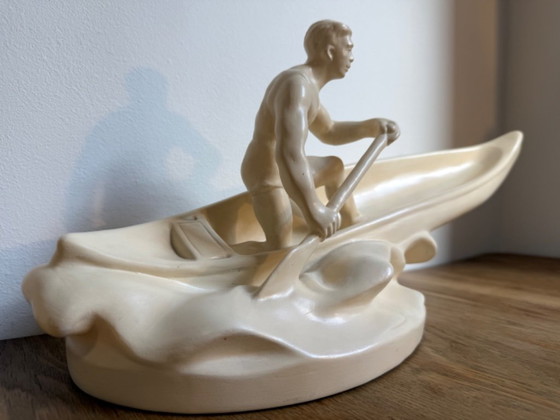 Jihokera Bechyne Sculpture Céramique Canoéiste Tchécoslovaquie 50 cm – Ceramic (photo 6 of 10)