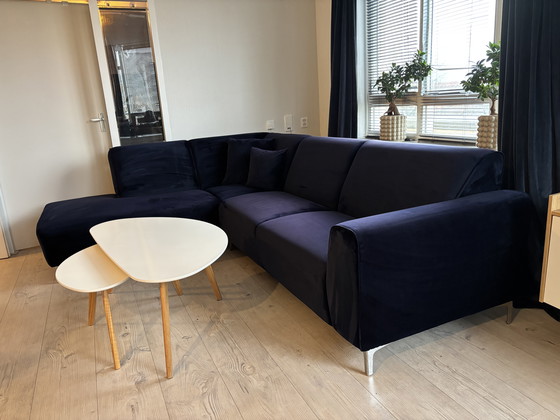 Image 1 of Navy velvet corner sofa