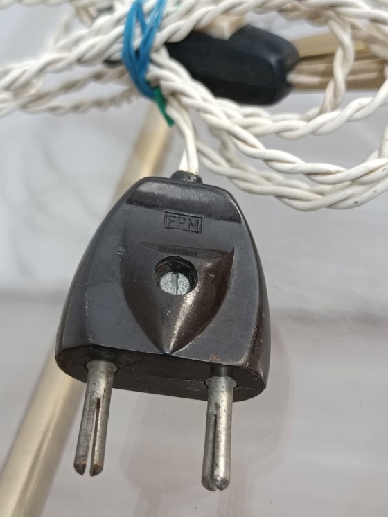 Image 1 of Lámpara de mesa de latón con revestimiento de cuero de Jacques Adnet, años 50