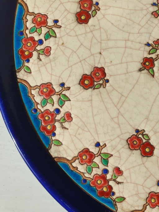 Grande Assiette / Assiette Murale Émaux De Longwy – 37 Cm – Milieu 20ème Siècle – decoratieve objecten (photo 2 of 9)