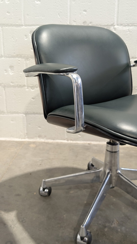 Image 1 of sedia da ufficio mim racing in pelle verde e legno di palissandro