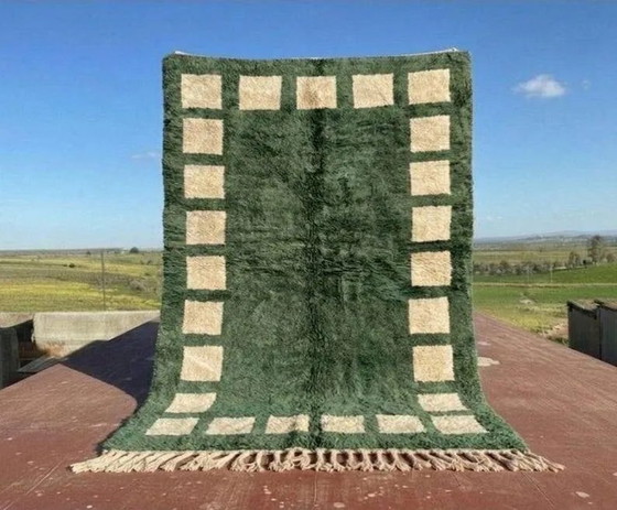 Tappeto berbero marocchino verde ed ecru 300x200 cm – motivo geometrico quadrato – Tappeti, Lana, Cotone (photo 6 of 6)