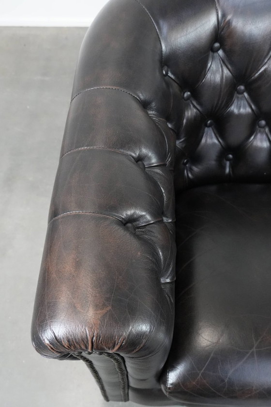 Image 1 of 2 sillones club Chesterfield de piel de vacuno oscura de estilo inglés