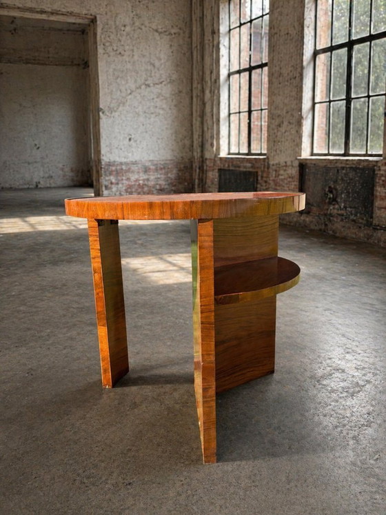 Image 1 of Art Deco Round Side Table with Shelf – Vintage Wood Occasional Table / Bedside Table