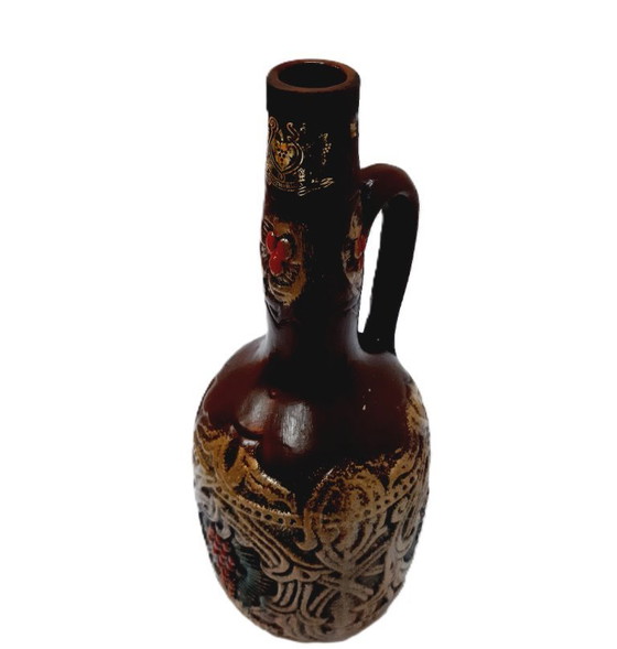 Image 1 of Pichet (ou bouteille ?) en céramique ornée vintage