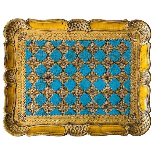 Vintage Florentiner Tablett blau gold 1970er Jahre