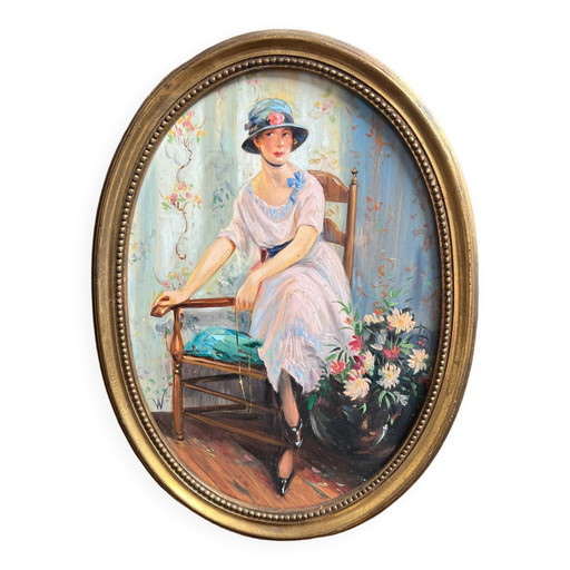 Portrait of a lady in Art Deco style – schilderijen tekeningen, Wood