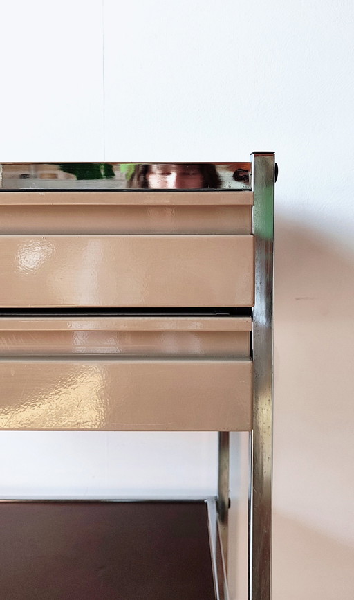 Pharmacy Cabinet with Wheels and Drawers - Chrome and Painted Steel