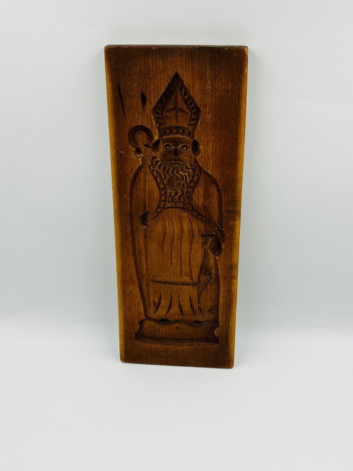 Moule ancien à spéculoos Saint Nicolas grand format bois sculpté