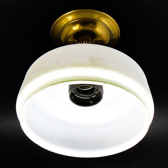 Vintage Art Deco Brass and Glass Pendant Lamp, 1950s (photo 8 of 10)