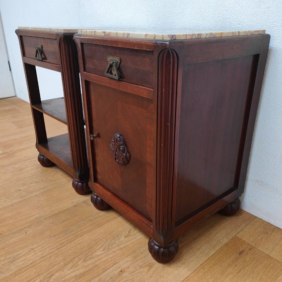 Image 1 of Set di comodini Art Déco vintage con piano in marmo