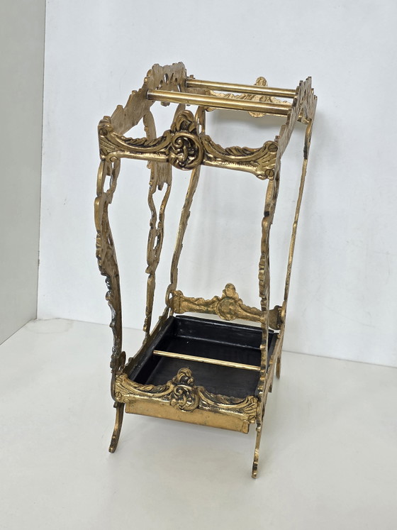Vintage sierlijke messing paraplu- en wandelstokhouder | Antieke rococo-stijl – Paraplubak, Iron, Brass (photo 4 of 15)