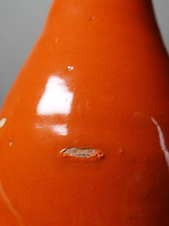 Image 1 of Pied de lampe bouteille décorative poterie émaillée orange vif mid-century