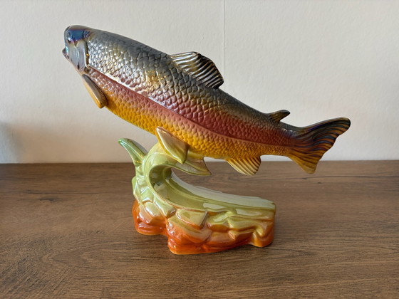 Large vintage ceramic trout in Hubert Bequet style, Artisan, Decorative Objects, Multi Color (photo 9 of 14)