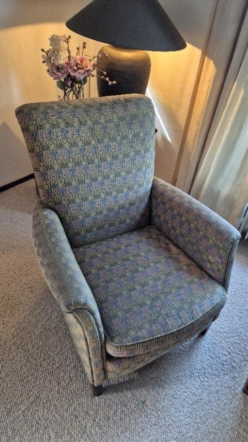 Vintage Designer Wingback Armchair with Oak Legs – fauteuils, Textile (photo 2 of 21)