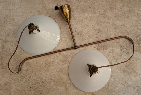 Suspension double années 50, Verre, Textile, Marron (photo 11 sur 12)