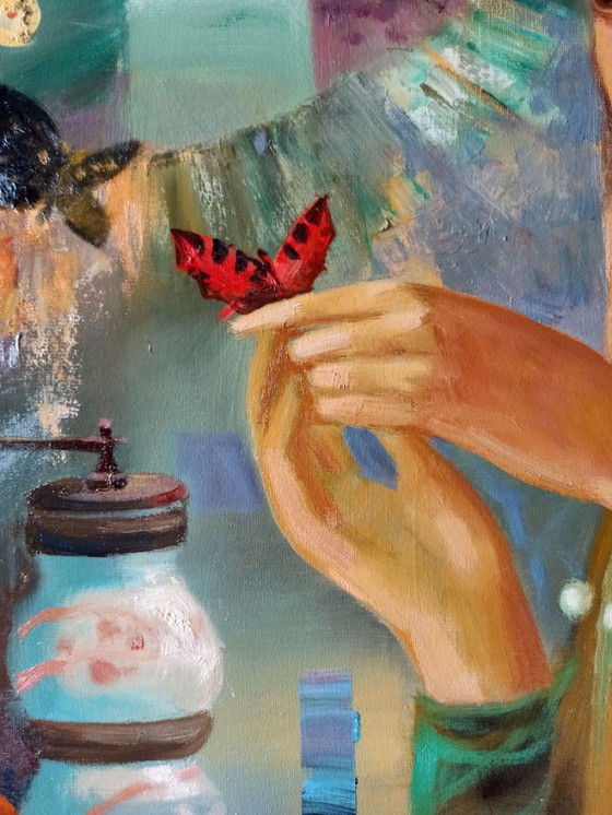 Original Oil Painting Abstract Figurative Girl Moths – Paintings & Drawings, Canvas (photo 8 of 10)
