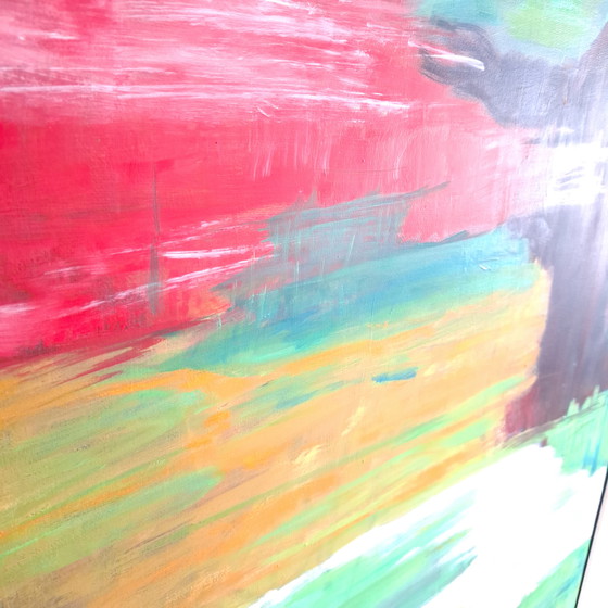 Image 1 of Vintage abstract painting green/red/white/black