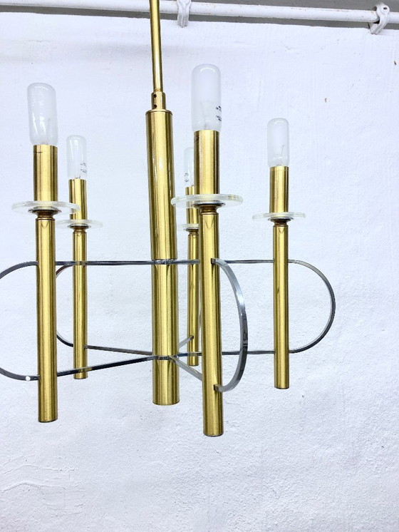Image 1 of Lustre Sciolari, design des années 1970, laiton, chrome, verre