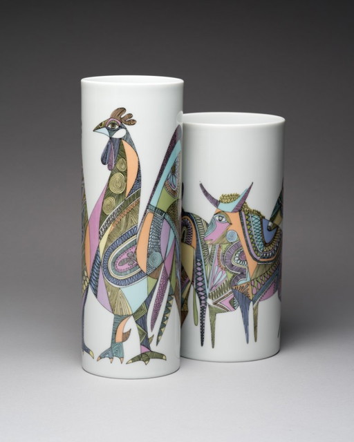 Rosenthal “Bulls” & “Roosters” Designer Vase Duo Cuno Fischer & Bjørn Wiinblad