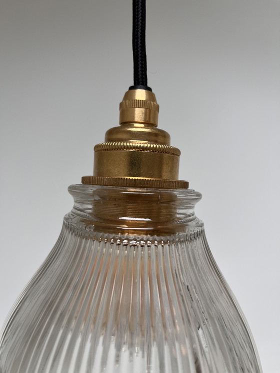 Image 1 of Vintage French ribbed glass pendant lamp