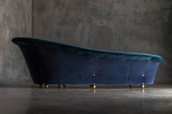 Image 1 of Divano vintage in velluto blu, pezzo unico, di Marzio Cecchi, anni '70