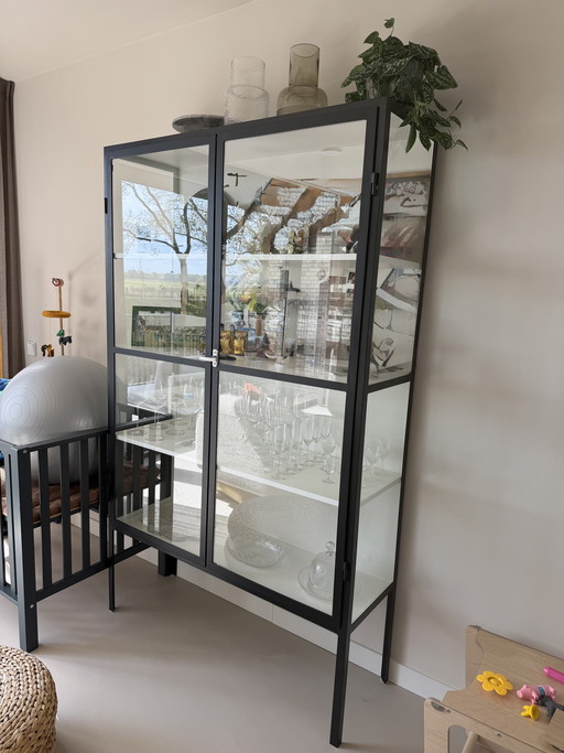Steel display cabinet Old-basics black/white 120x40x200 cm