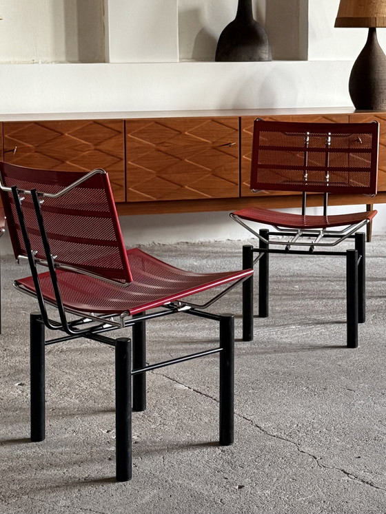 Image 1 of 2x HANS ULLRICH BITSCH DÜR KUSCH&CO. SEDIE “SERIE 8600” METALLO ROSSO NERO ANNI '80