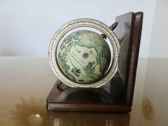 Image 1 of Pair of wooden "globe" bookends, 1970