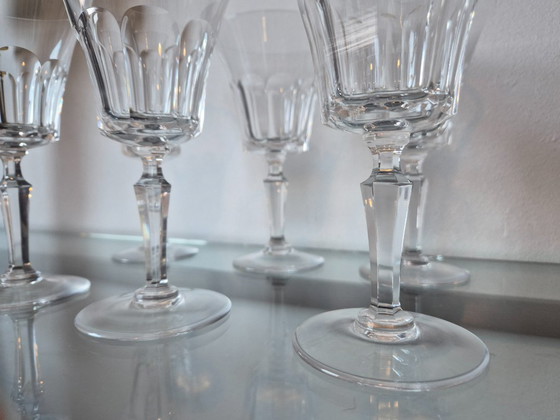 Image 1 of 6x Mid Century Val-Saint-Lambert mondgeblazen wijnglazen