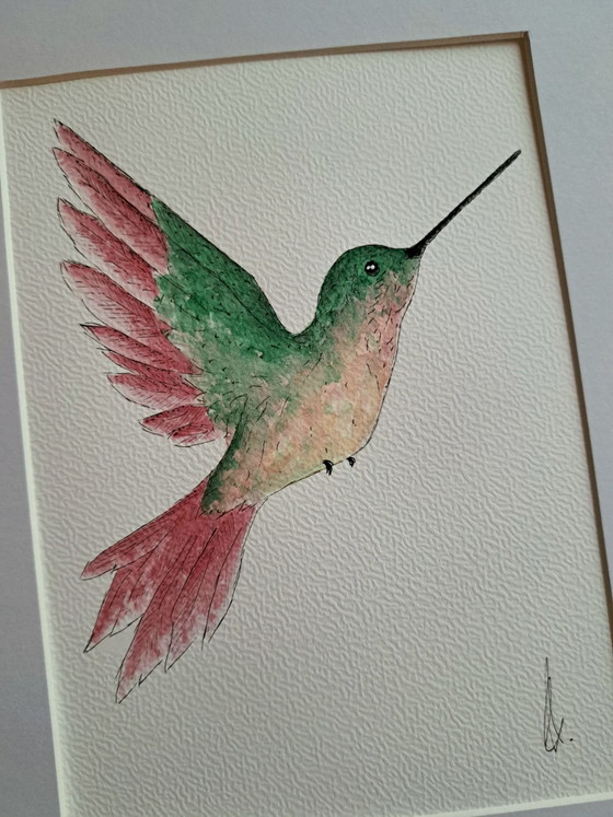 Pittura acquerello originale colibrì | Con cornice, Dipinti e disegni, Carta, Crema (foto 2 di 5)