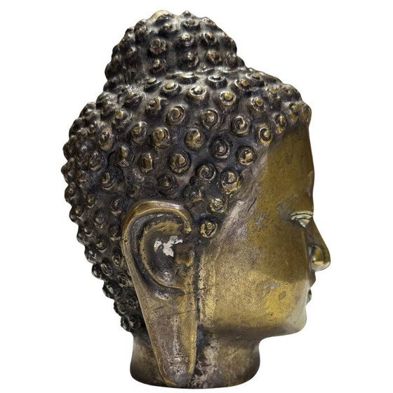 Gilded bronze Buddha head from Burma – Mandalay style – Sculpture (photo 3 of 9)