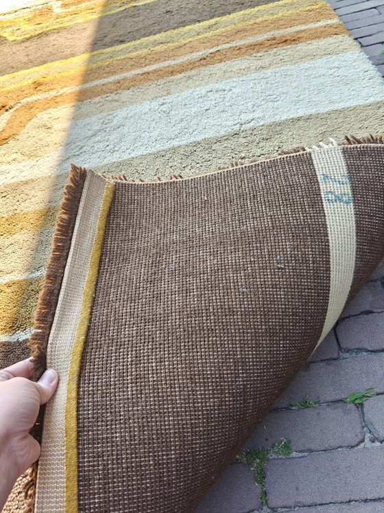 Image 1 of Tappeto vintage in lana stile era spaziale, arancione, giallo, marrone
