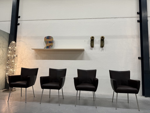 Chaise de salle à manger Moka en cuir chocolat, disponible en stock (4 modèles).