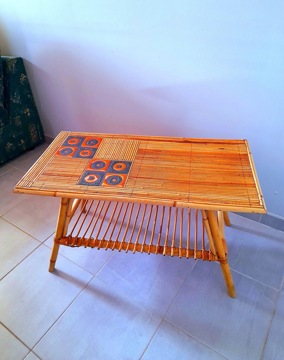 Image 1 of Audoux Minet/Capron Rattan-Couchtisch, 1950