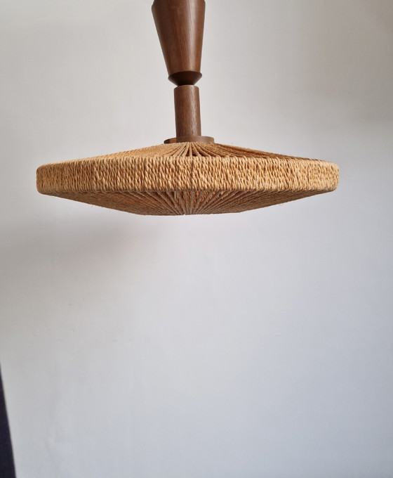 Image 1 of Vintage grote Temde Design hanglamp sisal - teak - mooi!