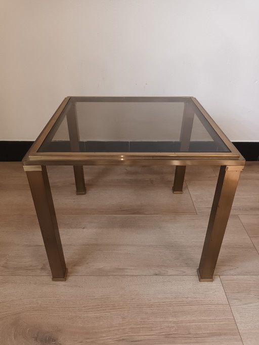 Table d'appoint en bronze avec verre fumé