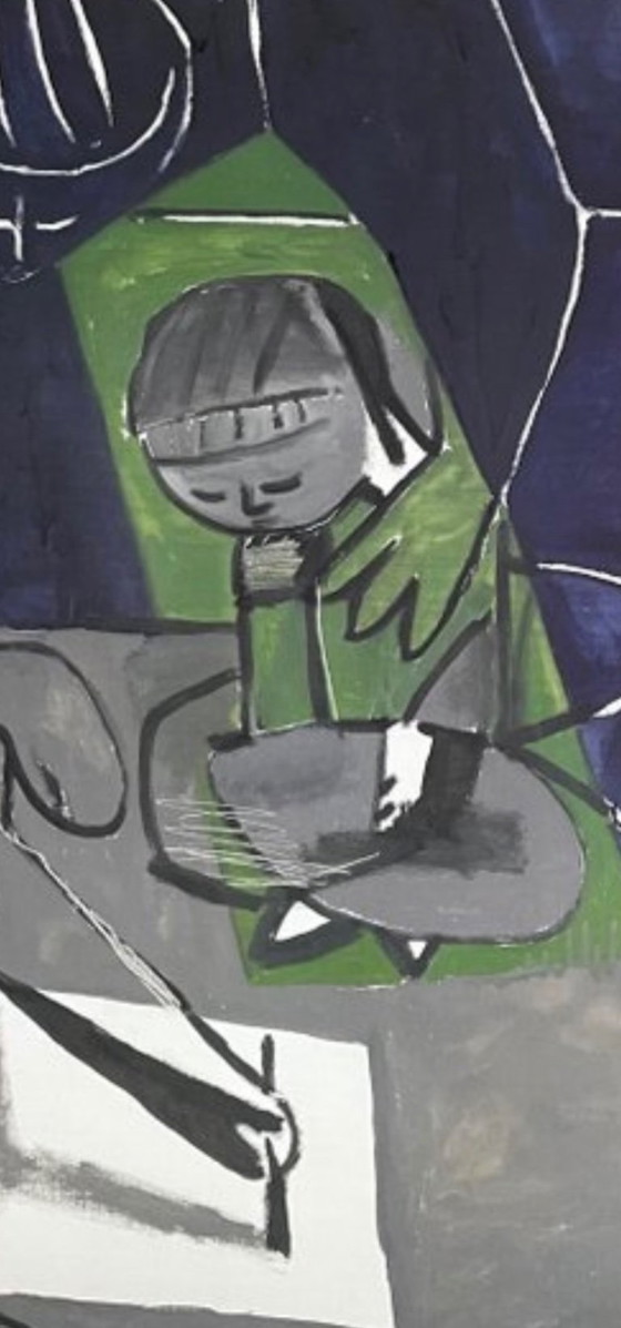 Image 1 of Pablo Picasso: "Claude disegna Francoise e Paloma, 1954". Stampato ufficialmente in Francia, Eredità Picasso, Parigi 2