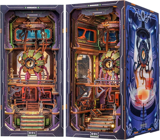 Cutefun Book Nook Kit Insert d'étagère à Livres DIY - Serre-Livres en Bois Robuste - Puzzle 3D - Décoration de Maison de poupée 
