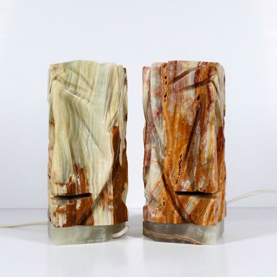Coppia di lampade da comodino in onice – Paire de lampes de chevet en onyx, Lampade da tavolo, Stone (photo 2 of 12)