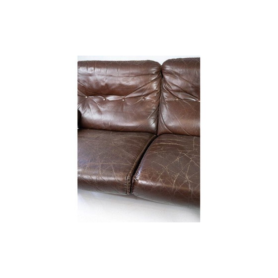 Image 1 of Vintage 2 seater sofa upholstered in brown leather and metal frame by Arne Norell 1970s