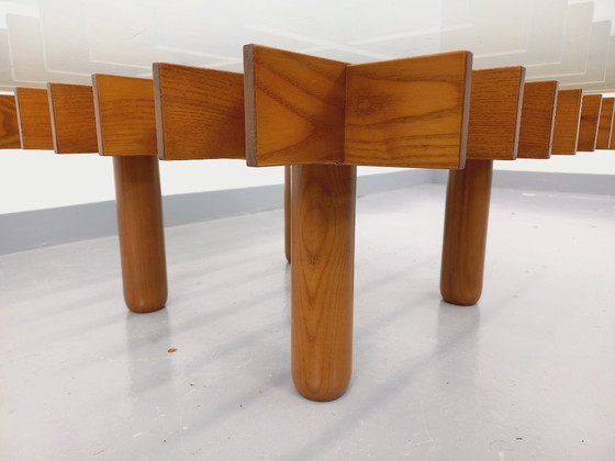 Image 1 of Vintage square Italian coffee table Kyoto by Gianfranco Frattini for Knoll in ash wood and glass from the 1970s
