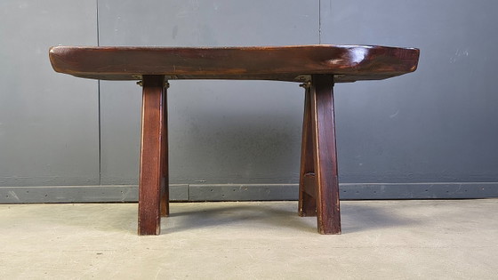 Image 1 of Solid wood brutalist dining table by Mobichalet, 1960s