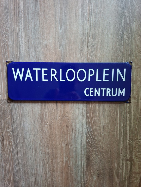 Image 1 of Amsterdam Waterlooplein-Centrum. Enamel street sign 1960s.