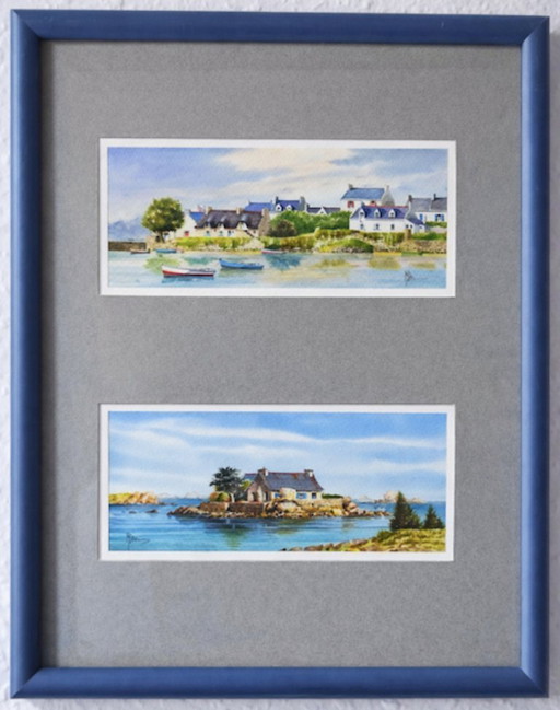 Vintage Signed Watercolor | Brittany Coastal Seascape | Framed