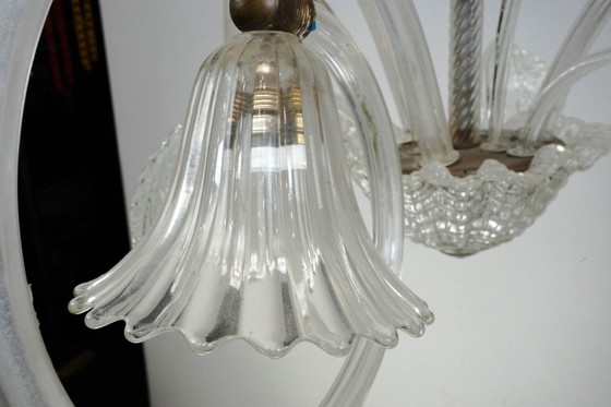 Image 1 of Art Deco Murano Glass Three-Arm Chandelier, Italy, 1940s