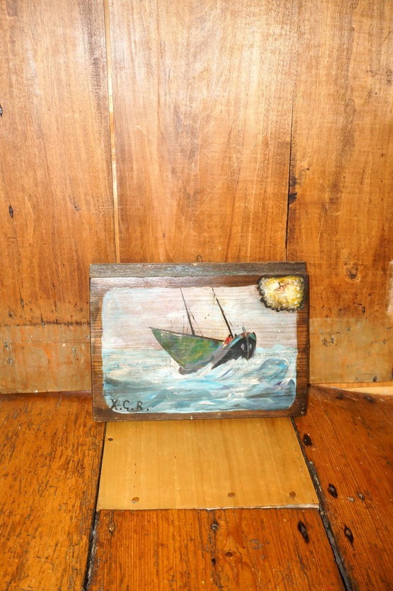 Image 1 of early 1900s sicilian ex voto painting * maritime votive folk art * grace received * italian devotional painting on wood